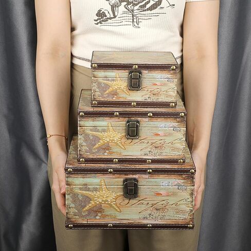 إلدو مجموعة من 3 صناديق كنز عتيقة، صندوق تذكارات القراصنة لهدايا الاطفال، صندوق تخزين كنز خشبي للبنات والنساء، صندوق مزخرف للمجوهرات وحلي اللؤلؤ in Kuwait