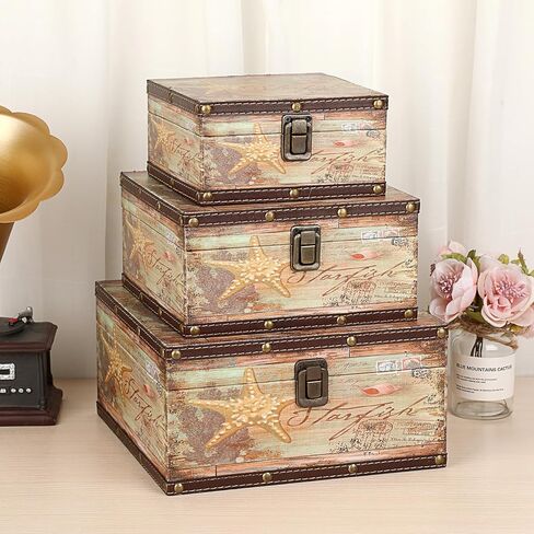 إلدو مجموعة من 3 صناديق كنز عتيقة، صندوق تذكارات القراصنة لهدايا الاطفال، صندوق تخزين كنز خشبي للبنات والنساء، صندوق مزخرف للمجوهرات وحلي اللؤلؤ in Kuwait