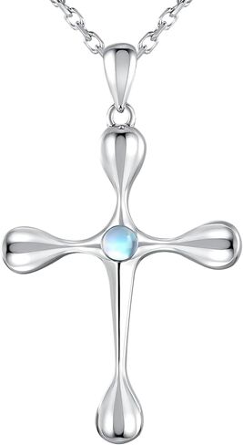 QUALISE 925 Sterling Silver Cross Necklace for Women, Teardrop Pendant Necklace Jewelry，Moonstone Necklace for Wife Friend Teen Girls Mother's Day Christmas Valentines Anniversary Birthday Gifts in Saudi Arabia