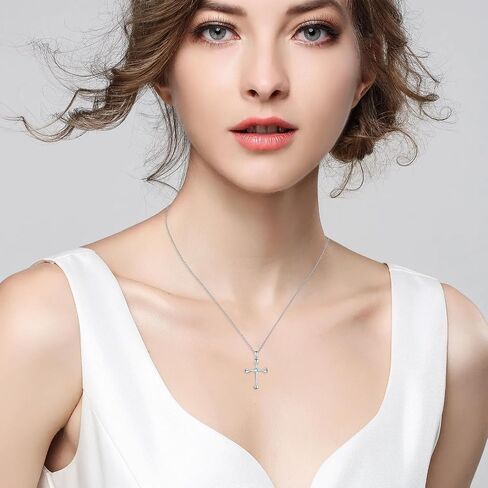 QUALISE 925 Sterling Silver Cross Necklace for Women, Teardrop Pendant Necklace Jewelry，Moonstone Necklace for Wife Friend Teen Girls Mother's Day Christmas Valentines Anniversary Birthday Gifts in Saudi Arabia