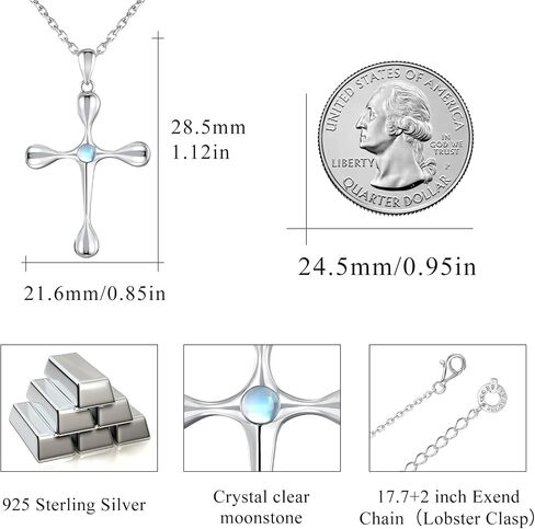 QUALISE 925 Sterling Silver Cross Necklace for Women, Teardrop Pendant Necklace Jewelry，Moonstone Necklace for Wife Friend Teen Girls Mother's Day Christmas Valentines Anniversary Birthday Gifts in Saudi Arabia