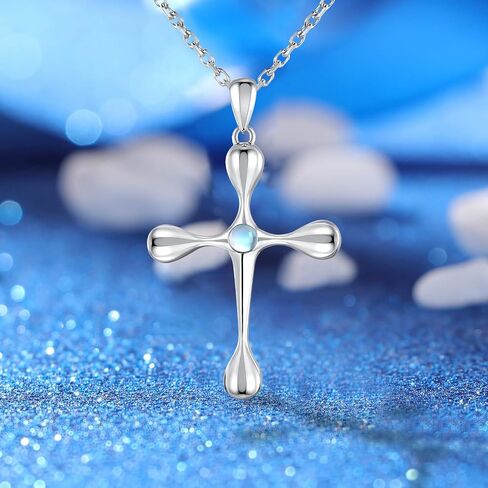 QUALISE 925 Sterling Silver Cross Necklace for Women, Teardrop Pendant Necklace Jewelry，Moonstone Necklace for Wife Friend Teen Girls Mother's Day Christmas Valentines Anniversary Birthday Gifts in Saudi Arabia