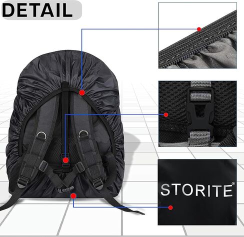 غطاء للغبار والمطر من ستوريت لحقيبة الظهر مع حقيبة، حقيبة مقاومة للماء والغبار غطاء قابل للتعديل للمدرسة والكلية والمكتب - قطعتان in Kuwait