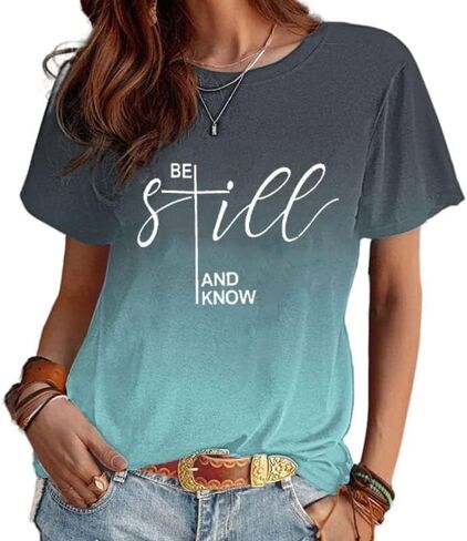 ASTANFY Christian Shirt Women Be Still and Know T-Shirt Inspirational Easter Jesus Short Sleeve Casual Tee Tops in Kuwait