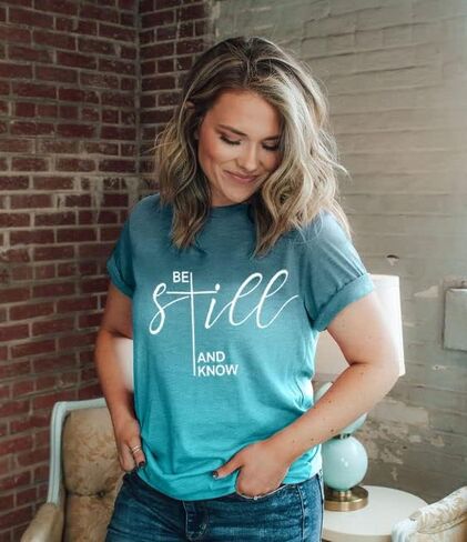 ASTANFY Christian Shirt Women Be Still and Know T-Shirt Inspirational Easter Jesus Short Sleeve Casual Tee Tops in Kuwait