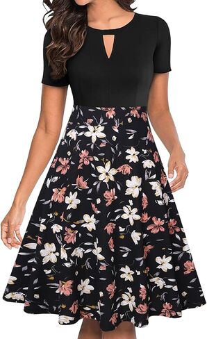 فساتين حفلات كاجوال للسيدات من IHOT بتصميم زهور واسعة على شكل حرف A مع جيوب in Kuwait