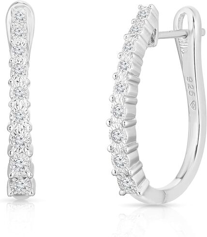 Natalia Drake Oval 1/3 Cttw Diamond Hoop Earrings for Women in Rhodium Plated Sterling Silver, Sterling Silver, Diamond in Kuwait