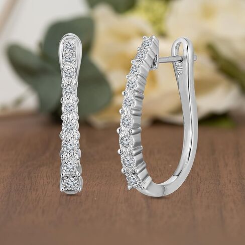 Natalia Drake Oval 1/3 Cttw Diamond Hoop Earrings for Women in Rhodium Plated Sterling Silver, Sterling Silver, Diamond in Kuwait