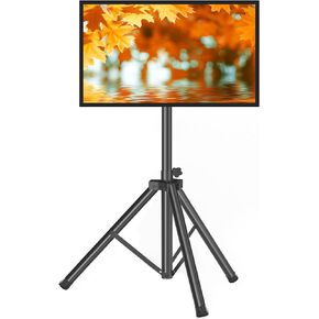 Tripod TV Stand for 23-75 inch Flat Screen/Curved TVs up to 100 lbs, Outdoor TV Stand with ±15° Tilt, Height Adjustable Portable TV Stand with Safety Design, Max VESA 600x400m, Black