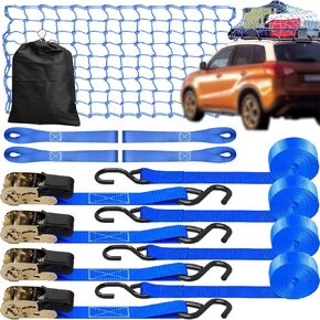 مجموعة أشرطة السقاطة مع شبكة بضائع شاحنة بيك اب بقوة 1800 رطل، أشرطة سقاطة للبضائع شديدة التحمل لشاحنات الدراجات النارية التي تتحرك شبكة بضائع مطاطية لتوفير أمان إضافي للسفر الآمن in Kuwait