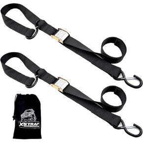 XSTRAP STANDARD Motorcycle Tie Down Straps (2 Pack) 3,000lb Break Strength, 1.5 in X 8FT Heavy-Duty Cambuckle Tie Down Set with S Hook and Soft Loops, Black
