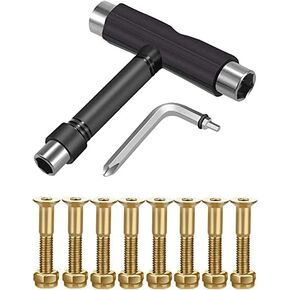 Hooceen Skateboard Hardware 8PCS Bolts Set and All-in-One Skate Tools Portable Skateboard T Accessory with Tool L-Type Phillips Head Wrench Screwdriver
