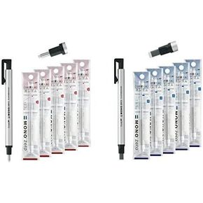 Tombow Mono Zero Pen-Style Eraser (2 Pen-erasers & 20 Refills, 2.3mm Round & 2.5mm Rectangle tip)