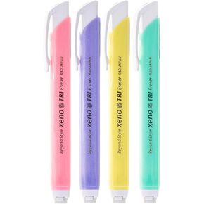 Xeno Tri-II Retractable Click Eraser, Assorted Colors (4-Pack)