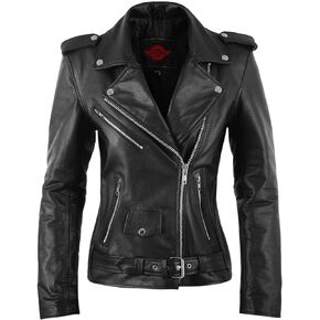 ALPHA CYCLE GEAR Womens Leather motorcycle Jacket For Ladies Brando Cafe Rider Classic Jackets