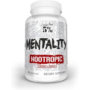 5% Nutrition Rich Piana Mentality Nootropic Blend | Brain Booster Supplement for Performance, Memory, Mental Clarity | Ginseng, Ginkgo, L-Theanine, Choline, Huperzine, 60 Capsules (30 Day Supply)