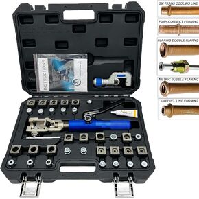 Hydraulic Flaring Tool Kits, 45° Double Flaring Tools, Brake Repair Brake Flaring Tool for 3/16"-1/2", Brake Flare Tool with Tube Cutter, 33PCS Flaring Dies for Copper Line, Steel Pipe and GM Reparing