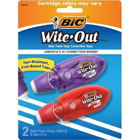 BIC Wite-Out Brand Mini Twist Correction Tape, 26.2 Feet, 2-Count Pack of white Correction Tape, Fast, Clean and Easy to Use Tear-Resistant Tape Office or School Supplies