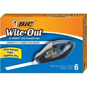 شريط تصحيح القبضة الصحيحة من العلامة التجارية Wite-Out من BIC، أبيض، 6 قطع