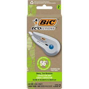 BIC Ecolutions Wite-Out Brand Correction Tape, 19.8 Feet, 2-Count Pack, Correction Tape Made from 56% Recycled Plastic