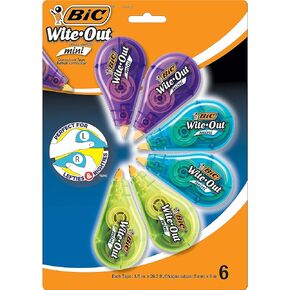 BIC Wite Out BIC BIC Brand Mini Correction Tape, 16.4 Feet, 6-Count Pack of white Correction Tape, Compact Tape Office or School Supplies