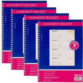 BAZIC Cash Money or Rent Spiral Bound Receipt Book, 200 Sets 7 5/8" x 10 7/8" 2-Part Carbonless, White & Canary, Bound Wraparound Cover (200 Sets/Pk), 1-Pack in Kuwait