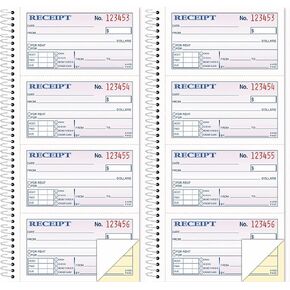 Money/Rent Receipt Book, 2-Part, Carbonless, 11 x 5.25 Inches, 4 Receipts/Page, 200 Sets per Book (4161), White Pack of 2