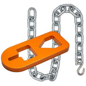 T-Post Puller Plate Tool with Short Chain, Heavy Duty 14mm Carbon Steel with Orange Coating