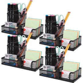 Ludato 2 Pieces Mesh Pen Holder Desk Organizers and Accessories for Desk，3 Compartments Black Pencil Holder for Office Supplies， Gifts for Colleague