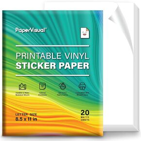 Printable Permanent Vinyl Paper - 20 Sticker Sheets For Printer - Matte White Waterproof Sticker Paper - Thick Tear-Resistant Sticker Printer Paper - Laser, Inkjet Printable Sticker Paper