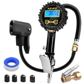 AZUNO Bike Tire Inflator with Pressure Gauge - Easiest use with Both Presta and Schrader Bicycle Pump Valves