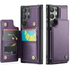 Vinich for Samsung Galaxy S25 Ultra Wallet Case with Card Holder, RFID Blocking Credit Slots Kickstand Shockproof Phone Cover for Women Men, Purple