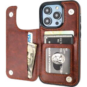 Compatible with iPhone 14 Pro Wallet Case with Card Holder, PU Leather Kickstand Card Slots Case, Double Magnetic Clasp and Durable Shockproof Cover 6.1 Inch (Black)