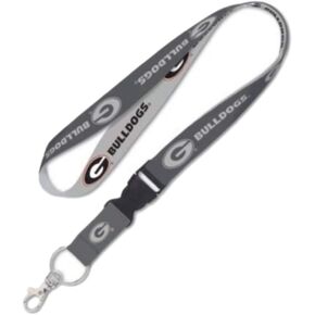 Georgia Bulldogs UGA Lanyard with Detachable Buckle, 1" - Grey