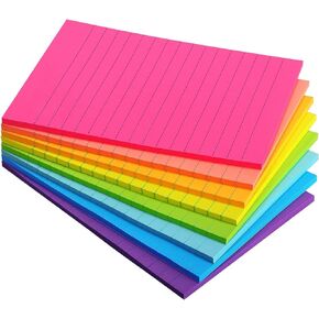 Eastern Wolf 8 Pads Lined Sticky Notes 4x6 Sticky Notes with Lines Self-Stick Note Pads 8 Bright Multi Colors, 35 Sheet/Pad