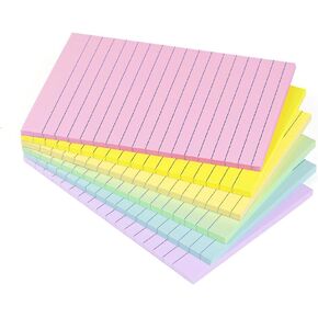 Lined Sticky Notes 4X6 in Pastel Ruled Post Stickies Colorful Super Sticking Memo Pads Its, 45 Sheets/pad, 6 Pads/Pack