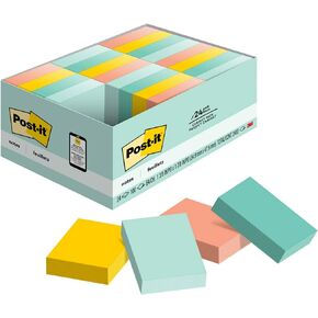 Post-it Notes, 1 3/8 in x 1 7/8 in, 24 Pads, America's #1 Favorite Sticky Notes, Beachside Café Collection, Pastel Colors, Clean Removal, Recyclable (654-14AU)