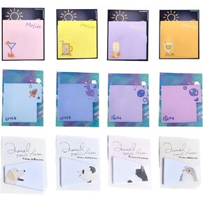 12 Packs Cartoon Sticky Notes, Animals Shape Markers Flags Self-Stick Memo Pads Students Home Office Roommates Gifts Tab Supplies 300 Sheets