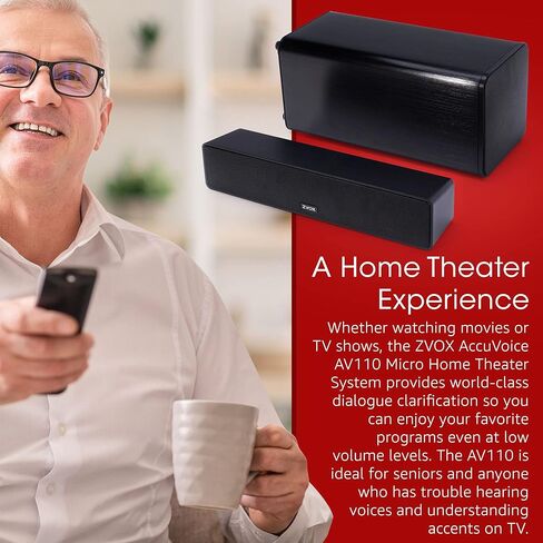 مكبر صوت تلفزيون ZVOX AccuVoice AV110، نظام مسرح منزلي صغير لتوضيح الحوار مع تقنية السمع الحاصلة على براءة اختراع، مكبرات صوت للتلفزيون مع مضخم صوت منفصل، نظام صوت صوتي، أسود in Kuwait