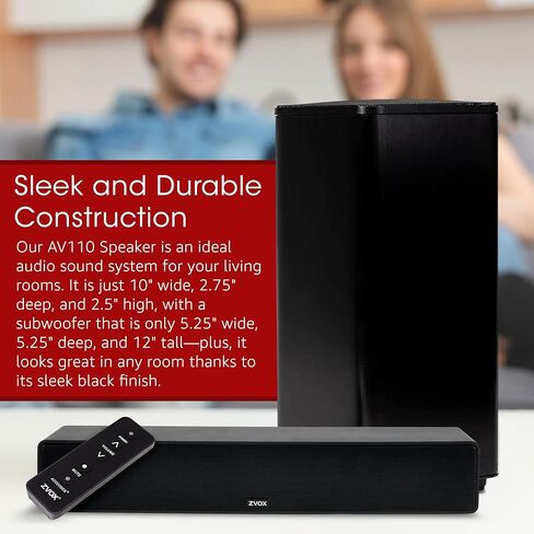 مكبر صوت تلفزيون ZVOX AccuVoice AV110، نظام مسرح منزلي صغير لتوضيح الحوار مع تقنية السمع الحاصلة على براءة اختراع، مكبرات صوت للتلفزيون مع مضخم صوت منفصل، نظام صوت صوتي، أسود in Kuwait