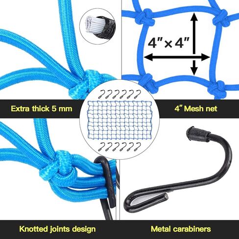 مجموعة أشرطة السقاطة مع شبكة بضائع شاحنة بيك اب بقوة 1800 رطل، أشرطة سقاطة للبضائع شديدة التحمل لشاحنات الدراجات النارية التي تتحرك شبكة بضائع مطاطية لتوفير أمان إضافي للسفر الآمن in Kuwait