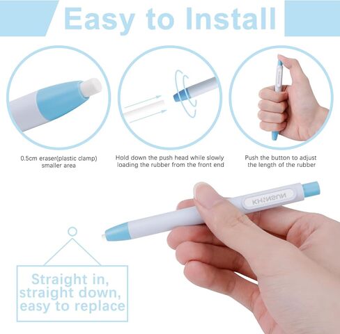 6 قطع محايات قابلة للسحب، ممحاة مطاطية بتصميم سحب وسحب، ممحاة على شكل قلم مع 12 قطعة عبوات قابلة للاستبدال للطلاب والأطفال واللوازم المدرسية المنزلية والمكتبية ورسم الكتابة والرسم in Kuwait