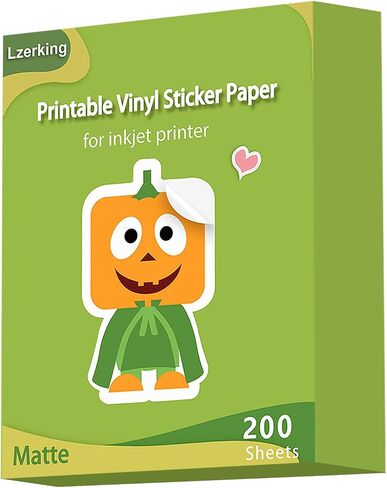 Lzerking Printable Vinyl Sticker Paper - 25 Sheets Matte White Self-Adhesive Waterproof Decal Printable Sticker Paper for Inkjet Printer - Standard Size 8.5x11 Inches DIY Crafts in Saudi Arabia