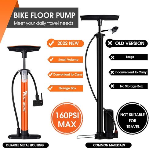 مضخة هواء للدراجة 160 رطل لكل بوصة مربعة، مضخات إطارات الدراجة المحمولة مع صمام شريدر وبريستا، مضخة هواء صغيرة للدراجة الأرضية مع إبر كروية وفوهة بالونات، منفاخ لكرة السلة in Kuwait