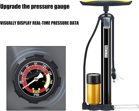 SZSHIMAO Bicycle Pump, Bike Floor Pump, Ball Pump, 160 PSI High Pressure Gauge Air Pump with Presta and Schrader Valve for All Bikes and Sports Balls in Saudi Arabia