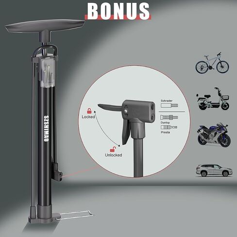 SZSHIMAO Bicycle Pump, Bike Floor Pump, Ball Pump, 160 PSI High Pressure Gauge Air Pump with Presta and Schrader Valve for All Bikes and Sports Balls in Saudi Arabia