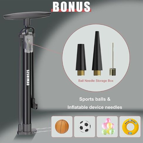 SZSHIMAO Bicycle Pump, Bike Floor Pump, Ball Pump, 160 PSI High Pressure Gauge Air Pump with Presta and Schrader Valve for All Bikes and Sports Balls in Saudi Arabia