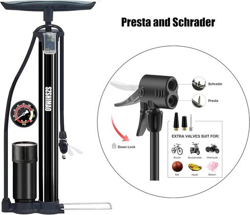 SZSHIMAO Bicycle Pump, Bike Floor Pump, Ball Pump, 160 PSI High Pressure Gauge Air Pump with Presta and Schrader Valve for All Bikes and Sports Balls in Saudi Arabia