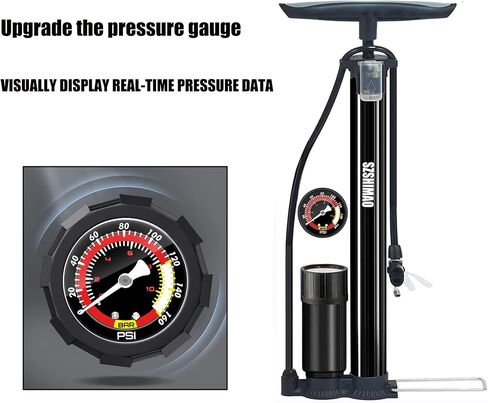 SZSHIMAO Bicycle Pump, Bike Floor Pump, Ball Pump, 160 PSI High Pressure Gauge Air Pump with Presta and Schrader Valve for All Bikes and Sports Balls in Saudi Arabia