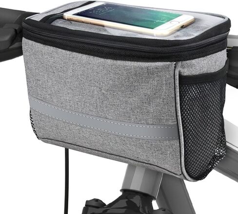 BicycleStore Bicycle Cycling Basket Handlebar Bag with Sliver Grey Reflective Stripe Outdoor Activity Bicycle Pack Accessories Black 3.5L in Kuwait